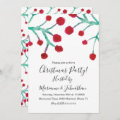 クリスマスパーティー水色ベリーハンド絵を描 招待状 (正面/裏面)