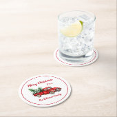 クリスマスパーティー水色ヴィンテージレッドトラック ラウンドペーパーコースター (インサイチュ)