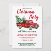 クリスマスパーティー水色ヴィンテージレッドトラック 招待状 (正面)