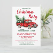 クリスマスパーティー水色ヴィンテージレッドトラック 招待状 (スタンド正面)