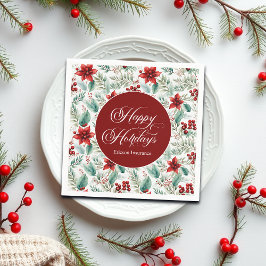 クリスマスパーティー用グリーン ポインセチア スタンダードカクテルナプキン