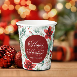 クリスマスパーティー用グリーン ポインセチア 紙コップ