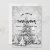 クリスマスパーティー白い銀色の木の雪片 招待状 (正面)
