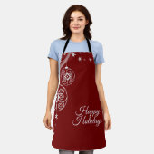 クリスマスパーティー白オーナメント星赤エレガント エプロン (着用した状態)