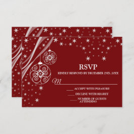 クリスマスパーティー白オーナメント星赤エレガント 出欠カード