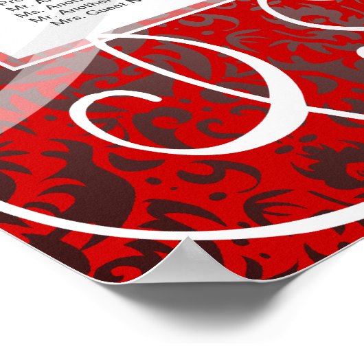 クリスマスパーティー赤い渦巻き8テーブル座席表 ポスター (角)