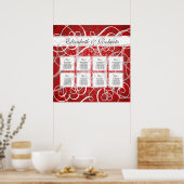 クリスマスパーティー赤い渦巻き8テーブル座席表 ポスター (キッチン)