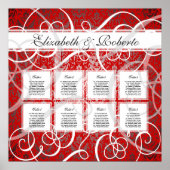 クリスマスパーティー赤い渦巻き8テーブル座席表 ポスター (正面)