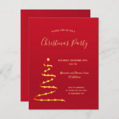 クリスマスパーティー赤い金ゴールドモダンツリーの招待 ポストカード (正面/裏面)