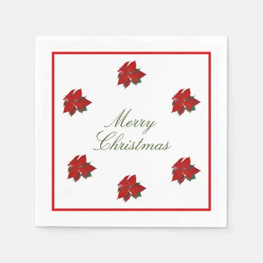 クリスマスパーティー赤フローラ水色 スタンダードカクテルナプキン (正面)