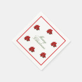 クリスマスパーティー赤フローラ水色 スタンダードカクテルナプキン (角)