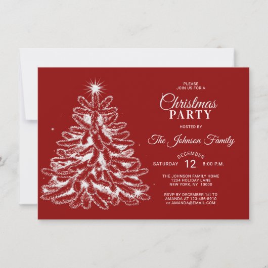 クリスマスパーティー赤白スターズパインツリー 招待状 (正面)