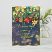 クリスマスパーティー赤金ゴールドブルーグリーンバウブルスター 招待状 (スタンド正面)