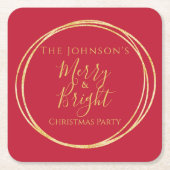 クリスマスパーティー赤金ゴールド スクエアペーパーコースター (正面)