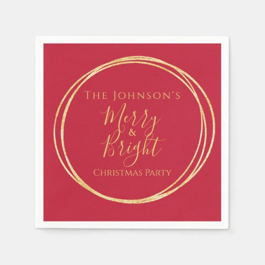 クリスマスパーティー赤金ゴールド スタンダードカクテルナプキン (正面)