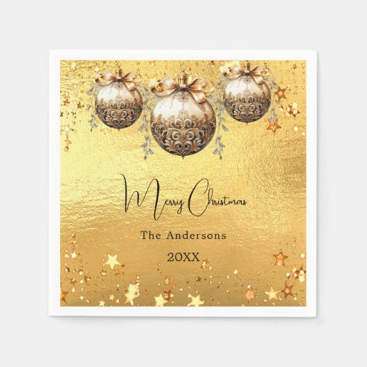 クリスマスパーティー金ゴールドのボーブル星 スタンダードカクテルナプキン (正面)