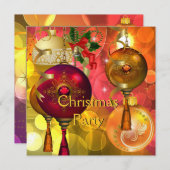 クリスマスパーティー金ゴールドイエローグリーンレッドクリスマス 招待状 (正面/裏面)