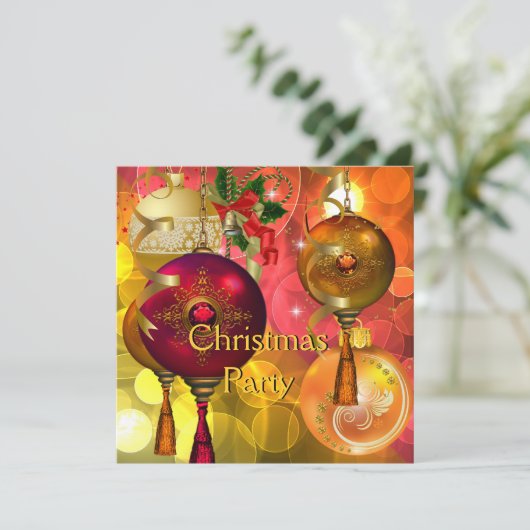 クリスマスパーティー金ゴールドイエローグリーンレッドクリスマス 招待状 (スタンド正面)