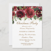 クリスマスパーティー金ゴールドグリッターブルゴーニュフローラ 招待状 (正面)