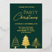 クリスマスパーティー金ゴールドグリーンツリーモダン 箔招待状 (正面)