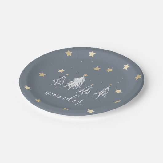 クリスマスパーティー金ゴールドスターズブルー ペーパープレート (アングル)