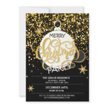 クリスマスパーティー金ゴールドスパークルドット招待状