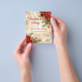 クリスマスパーティー金ゴールドスパークルレッドポインセチア チラシ (手)