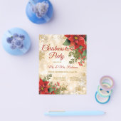 クリスマスパーティー金ゴールドスパークルレッドポインセチア チラシ (シングル)