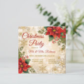 クリスマスパーティー金ゴールドスパークルレッドポインセチア 招待状 (スタンド正面)