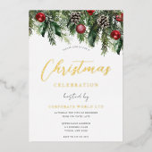 クリスマスパーティー金ゴールドフェスティバルフォイル招待状 箔招待状 (正面)