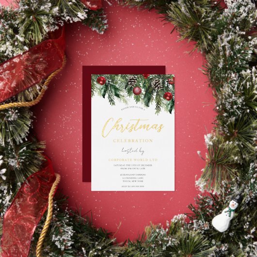 クリスマスパーティー金ゴールドフェスティバルフォイル招待状 箔招待状 (インサイチュ)