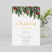 クリスマスパーティー金ゴールドフェスティバルフォイル招待状 箔招待状 (立ち正面)