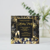 クリスマスパーティー金ゴールドブラックスノーフレークスホリデー 招待状 (スタンド正面)