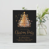 クリスマスパーティー金ゴールドブラックツリー 招待状 (スタンド正面)