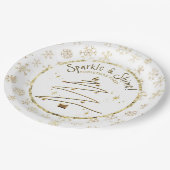 クリスマスパーティー金ゴールドホワイトスパークル&シャイン ペーパープレート (アングル)