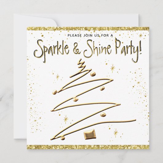 クリスマスパーティー金ゴールドホワイト招待状 (正面)