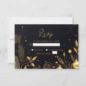 クリスマスパーティー金ゴールドモダンホリデーフェスティバル 出欠カード (正面)