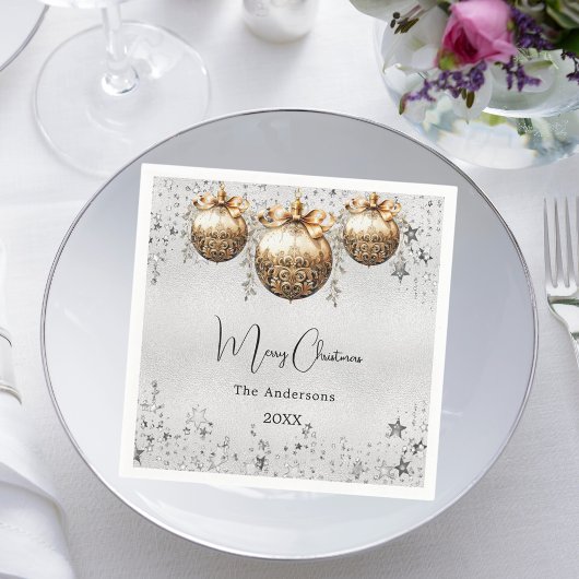 クリスマスパーティー銀のボーブルの星 スタンダードカクテルナプキン