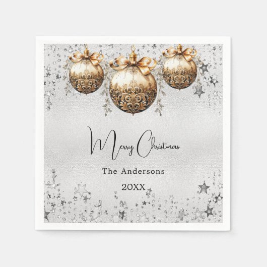 クリスマスパーティー銀のボーブルの星 スタンダードカクテルナプキン (正面)