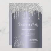 クリスマスパーティー銀グリッターは木の林を乾燥させる 招待状 (正面/裏面)