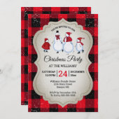 クリスマスパーティー雪だるまスケートで滑るバッファロープレイド 招待状 (正面/裏面)