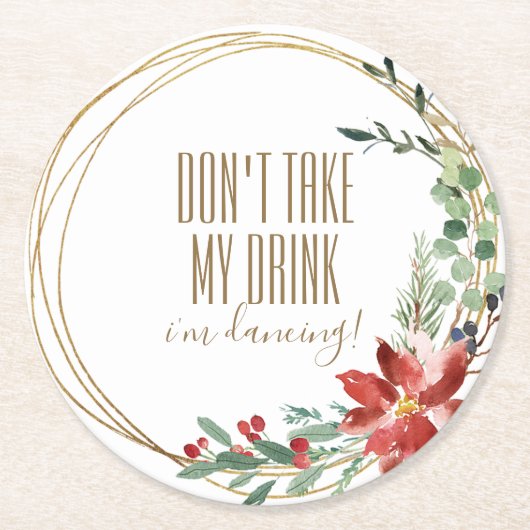 クリスマスパーティー飲まない私は踊り ラウンドペーパーコースター (正面)