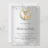 クリスマスパーティー鹿グリーンシルバー北欧 招待状 (正面)