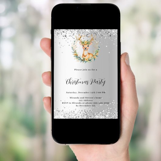 クリスマスパーティー鹿グリーンシルバー北欧 招待状