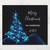 クリスマスパーティー黒モダン青輝く木 ビールラベル (シングルラベル)