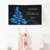 クリスマスパーティー黒モダン青輝く木 横断幕 (インサイチュ)