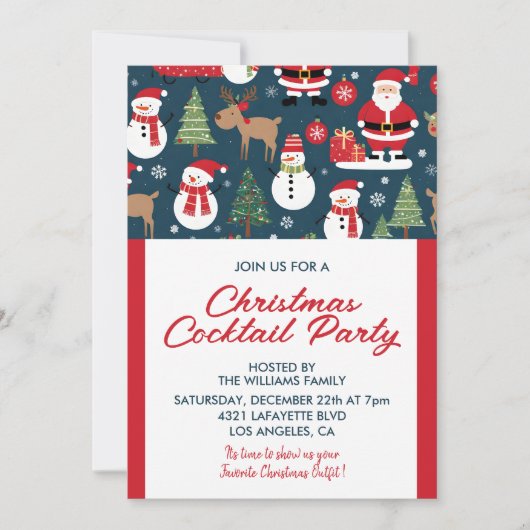 《クリスマスパーティー》のご招待 鹿とサンタ 招待状 (正面)