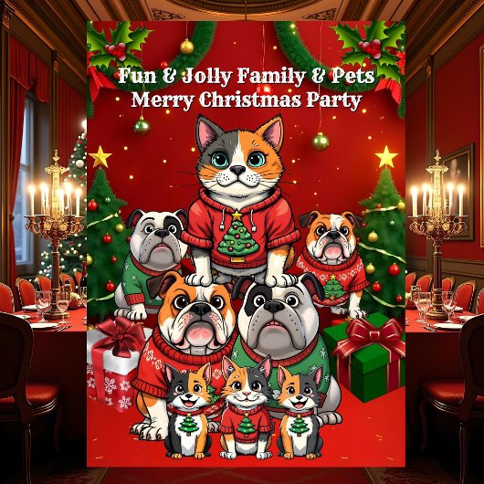 クリスマスパーティー みにくいセーター 犬 猫 招待状
