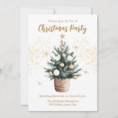 クリスマスパーティー エレガント ゴールド スターズ 招待状 (正面)