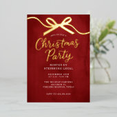 クリスマスパーティー オフィス 企業パーティー 祝祭 ボウ 箔招待状 (立ち正面)